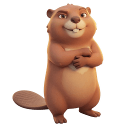 Theo the beaver leaning casually with arms crossed